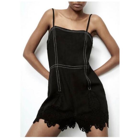 ZARA Strappy Short Romper Jumper One Piece Black Size XS NEW - Picture 1 of 11
